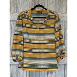 Cruel Denim Shirt Women's XXL 3/4 Sleeve Poly‎ Blend Southwestern Yellow Blue